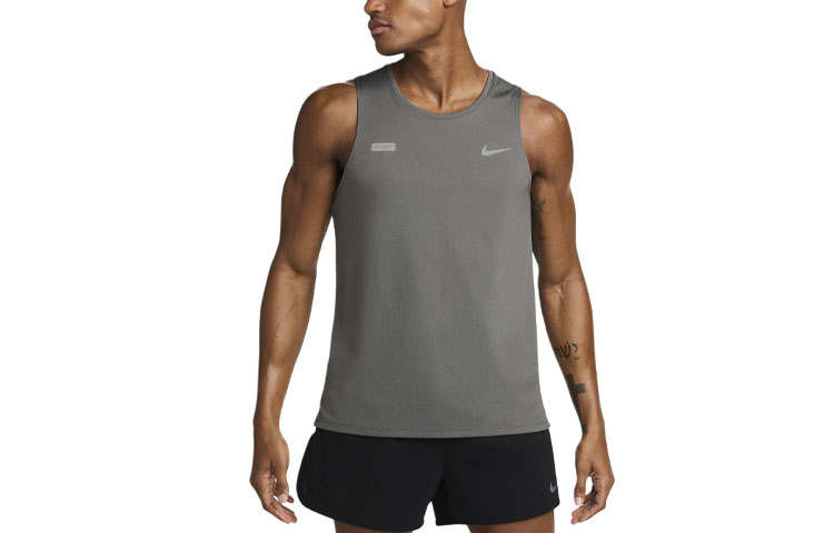 Nike Nike Running Tank Tops Men's Iron Gray Crew Neck Moderate Straight Fit