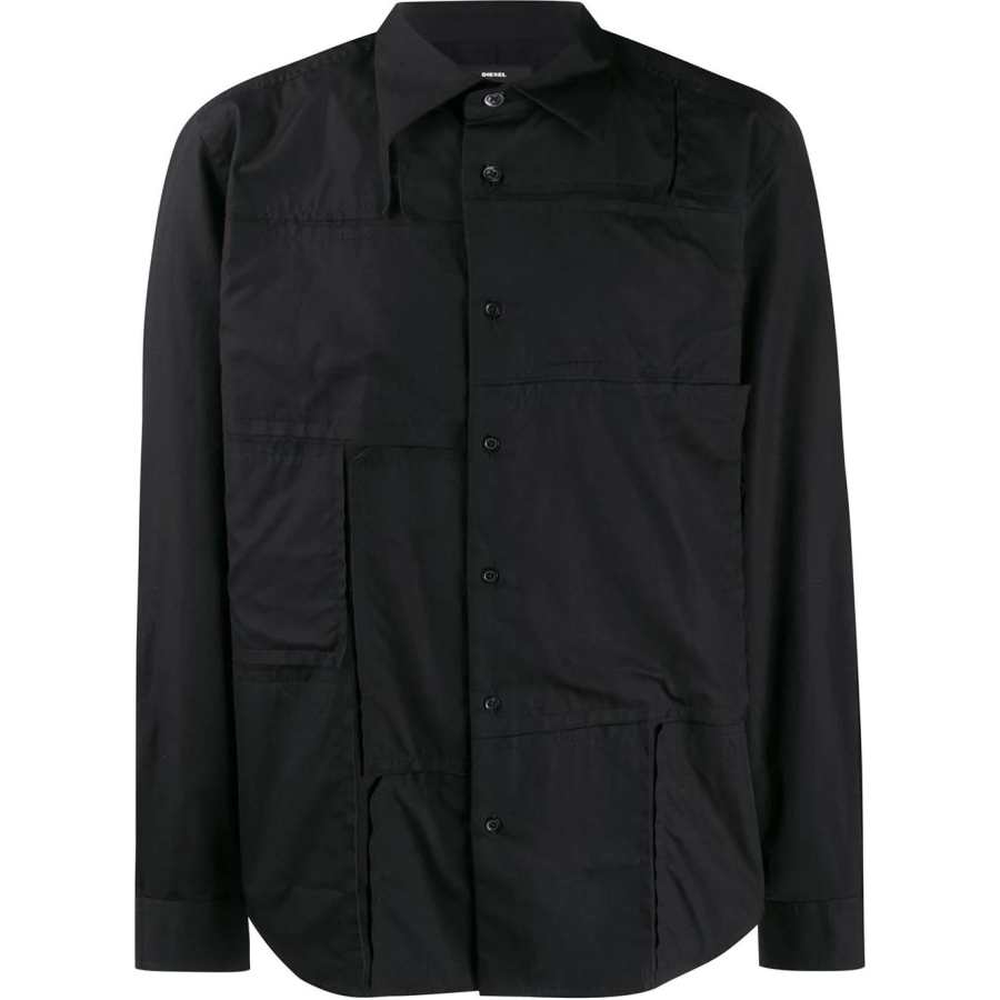 DIESEL Shirts Men's Black Pointed Collar Moderate Other