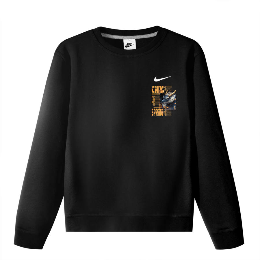 Nike Nike CNY Embroidered Traditional Chinese Gold Trimmed Azure Dragon Print Crew Neck Long Sleeved Pullover Sweatshirt