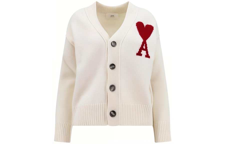 AMIPARIS Ami Paris Ami De Coeur Logo Detailed V Neck Cardigan