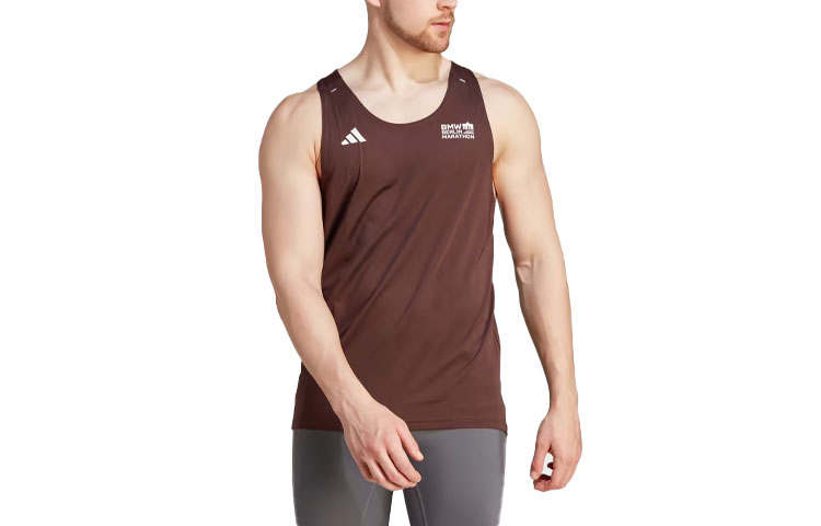 Adidas Adidas Marathon 20 Tank Tops Men's Contour Brown Crew Neck Moderate Straight Fit