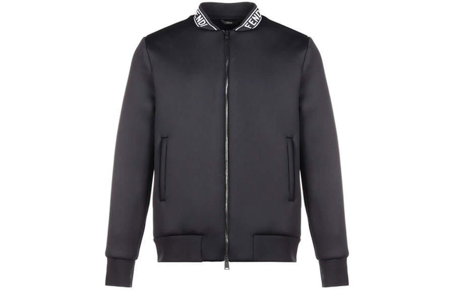 FENDI Jackets Men's Black Baseball Collar Moderate Other