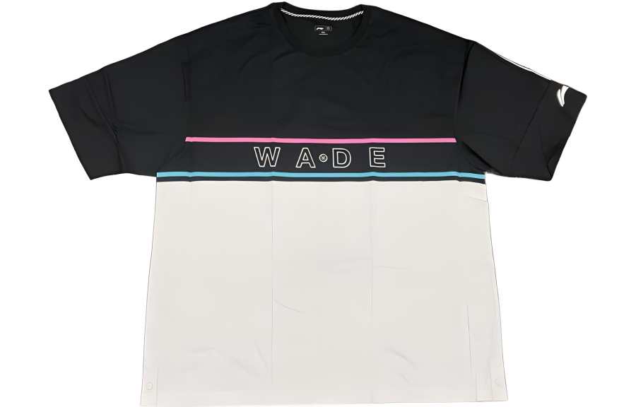 Li-Ning Li Ning T Shirts Men's Black White Crew Neck Moderate Straight Fit