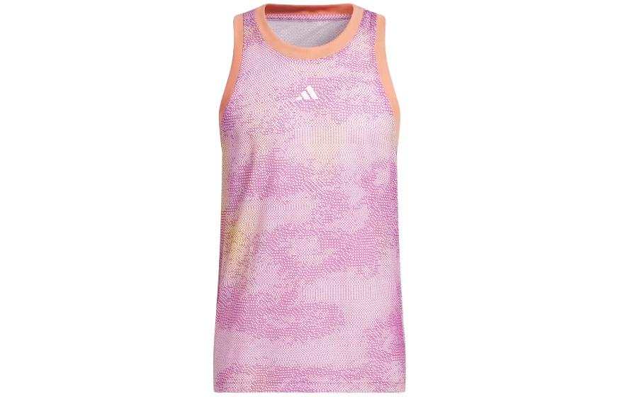 Adidas Adidas ALLOVER PRINT Tank Tops Men's Pink Crew Neck Moderate Straight Fit