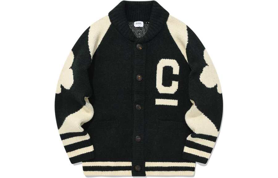 COVERNAT Knitwear Unisex Green Lapel Moderate Cardigan