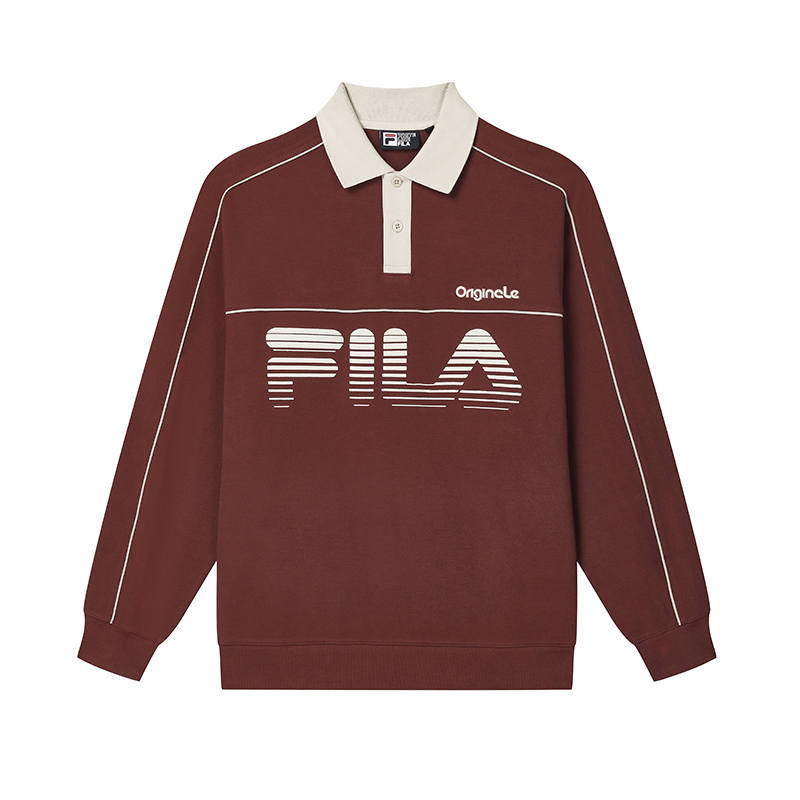FILA Polo Shirts Men's Terracotta Red Brown Polo Collar Moderate Straight Fit