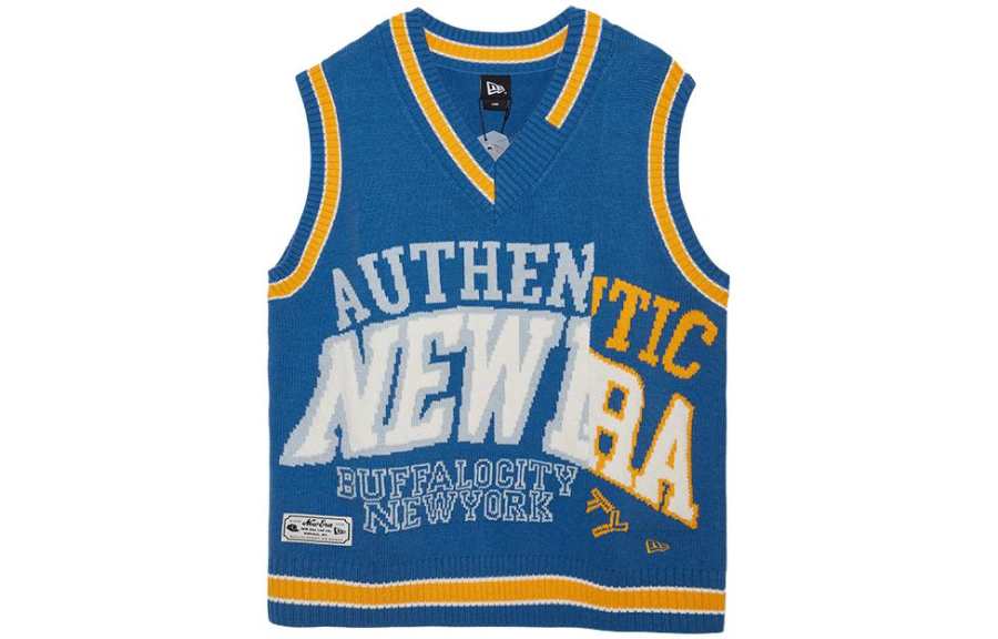 New Era Tank Tops Unisex Sea Blue V Neck Moderate Straight Fit