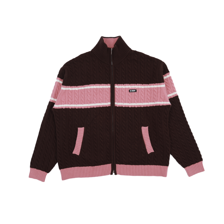 Nerdy Knitwear Unisex Brown Stand Collar Moderate Cardigan
