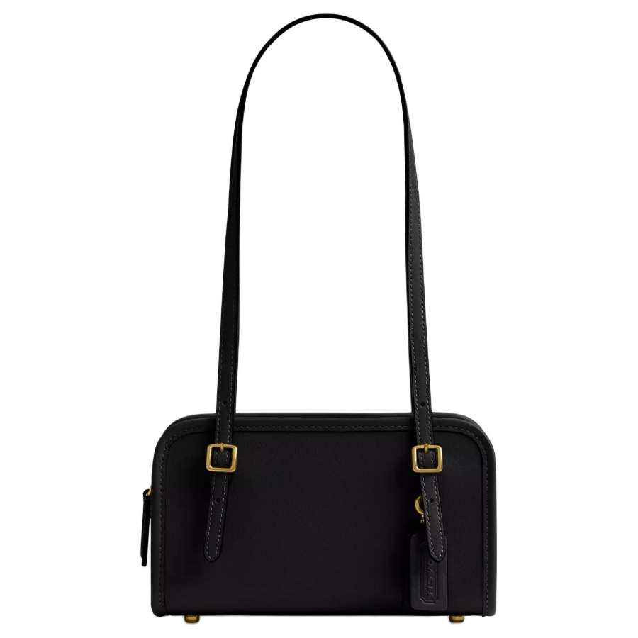 COACH Swing Zip Crushed Leather Shoulder Bag Small Women's Black