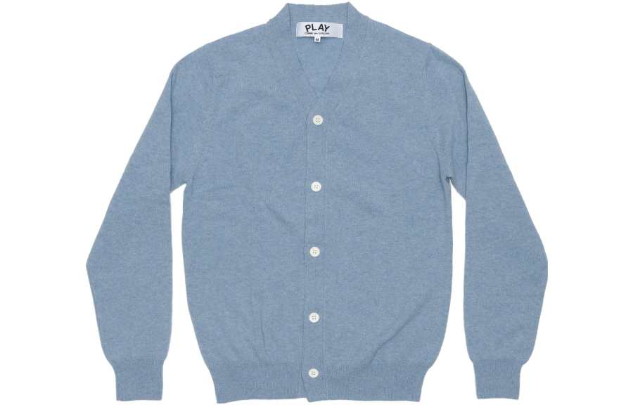 CDG Play Knitwear Men's Blue V Neck Moderate Cardigan