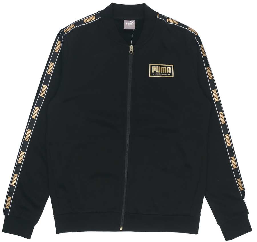 PUMA Holiday Logo Print Gold Stamped Fleece Lined Thermal Athleisure Jacket Men's Black