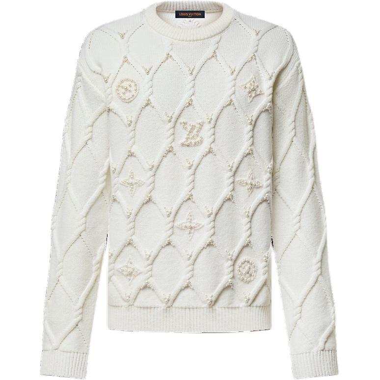 LOUIS VUITTON LOUIS VUITTON Embellished Cable Knit Wool Blend Pullover