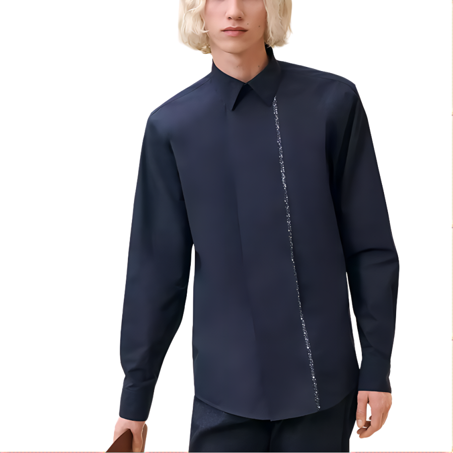 HERMES HERMES Shirts Men's Marine Blue Pointed Collar Moderate Other