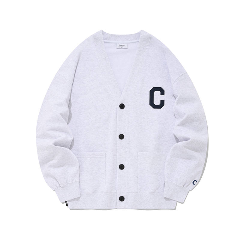 COVERNAT Knitwear Unisex Lime Gray V Neck Moderate Cardigan