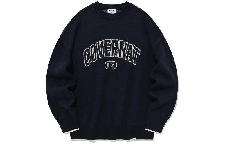 COVERNAT Knitwear Men's Navy Blue Crew Neck Moderate Other