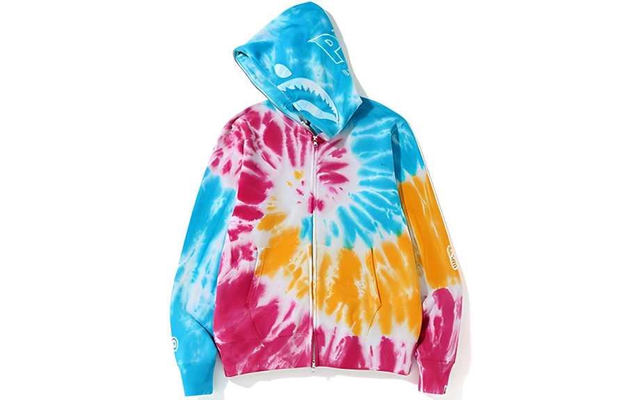 A BATHING APE Bape Tie Dye Ponr Shark Wide Full Zip Hoodie