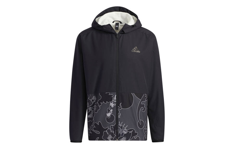 Adidas Adidas Aop Block Multicolor Windproof Fleece Lined Thermal Hooded Jacket Men's Black