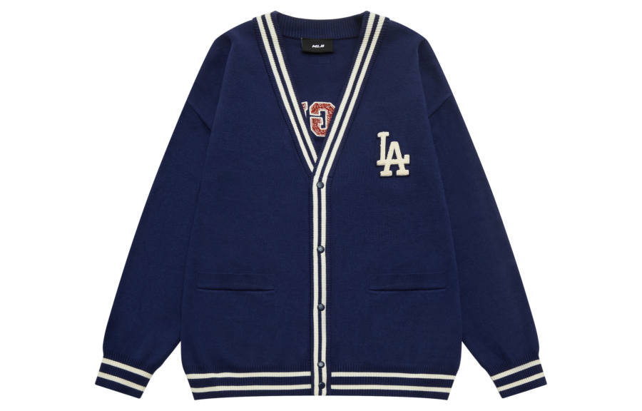 MLB Los Angeles Dodgers Knitwear Unisex Navy Blue V Neck Moderate Cardigan