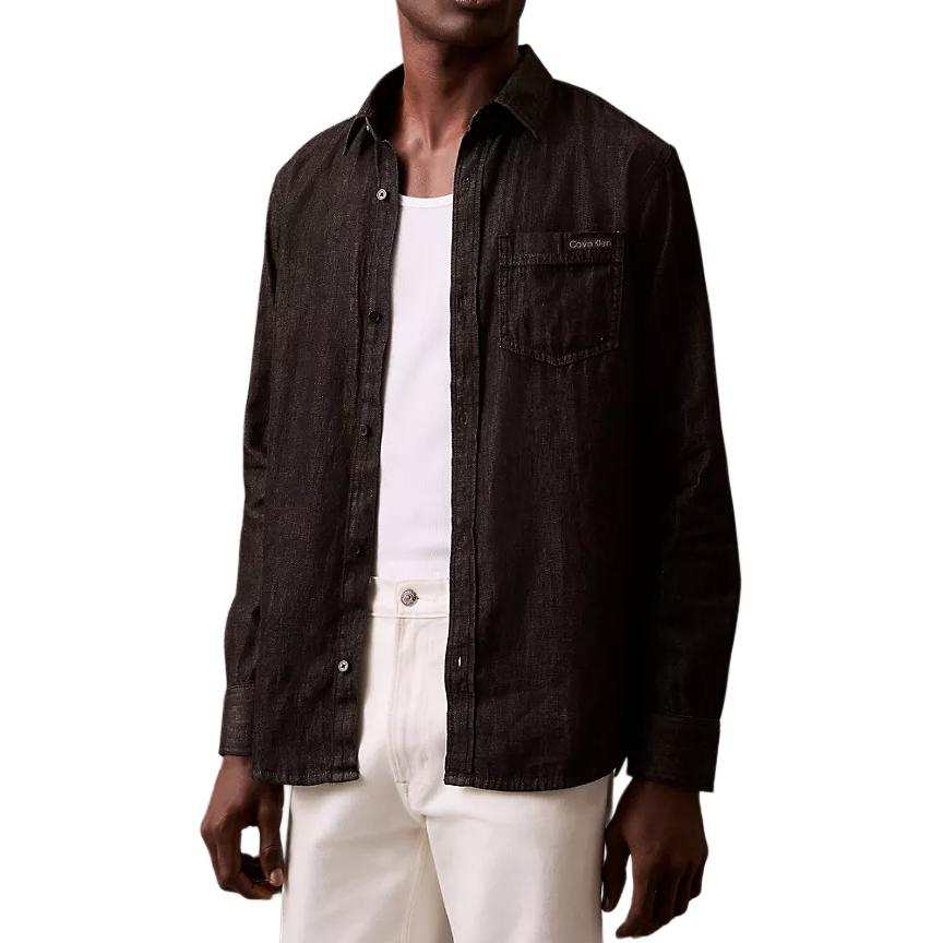 Calvin Klein Shirts Men's Black Pointed Collar Moderate Denim