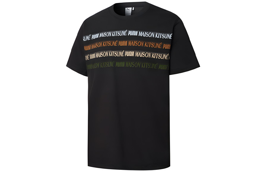 PUMA X Maison Kitsune T Shirts Unisex Black Crew Neck Moderate Straight Fit