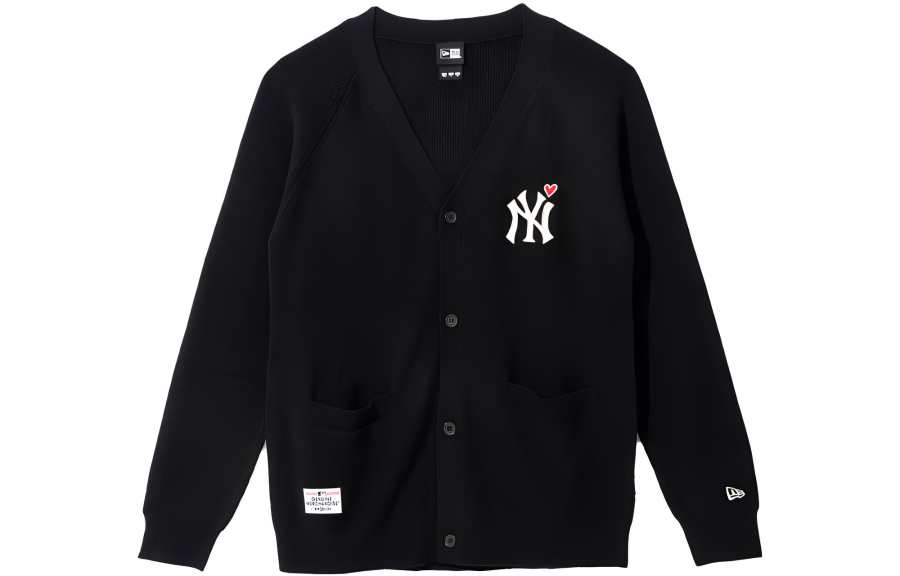 New Era Knitwear Unisex Black V Neck Moderate Cardigan