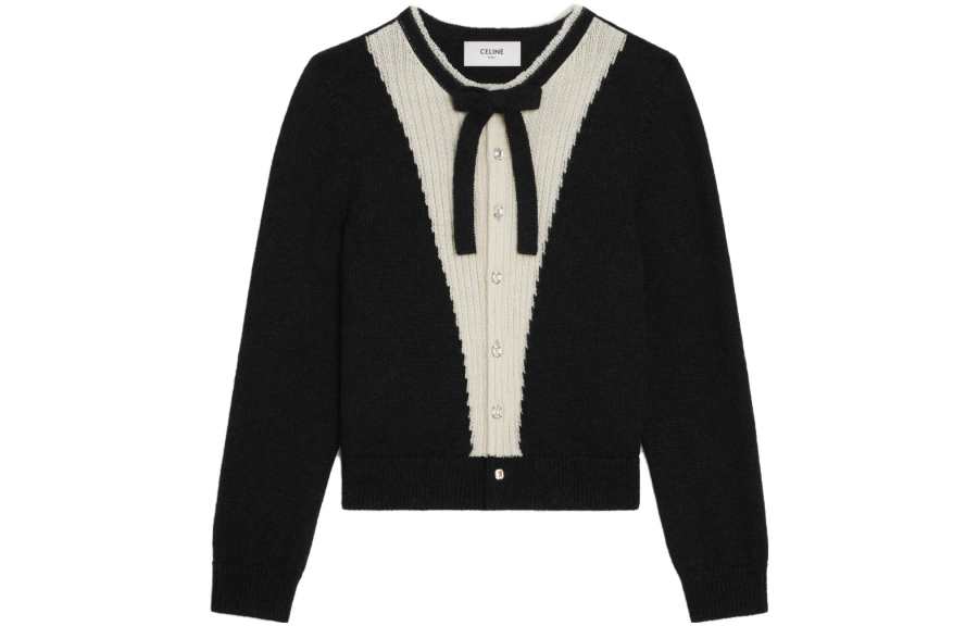 CELINE Knitwear Men's Black Crew Neck Moderate Cardigan