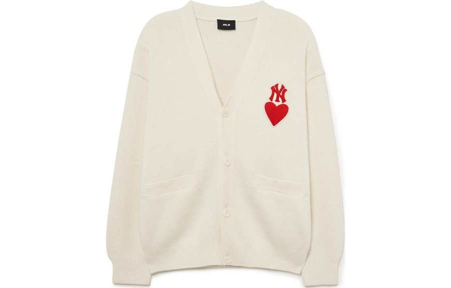 MLB New York Yankees Knitwear Unisex Dark Cream V Neck Moderate Cardigan