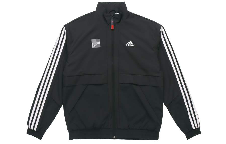 Adidas Adidas CNY Collection Jkt South Fleece Lined Thermal Stand Collar Sports Vintage Stripes Jacket Men's Black