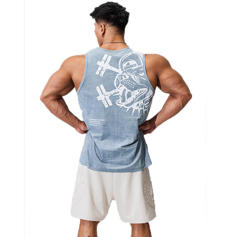 Muscle Dog Tank Top Men's Gray Blue