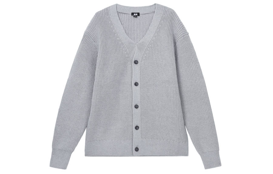 UNIQLO Knitwear Men's Gray V Neck Moderate Cardigan