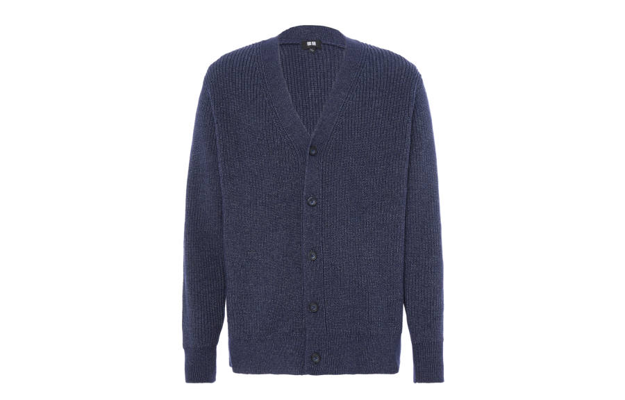 UNIQLO Knitwear Men's Sea Blue V Neck Moderate Cardigan