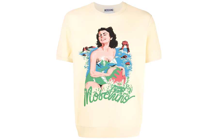 MOSCHINO T Shirts Men's Light Yellow Crew Neck Moderate Straight Fit