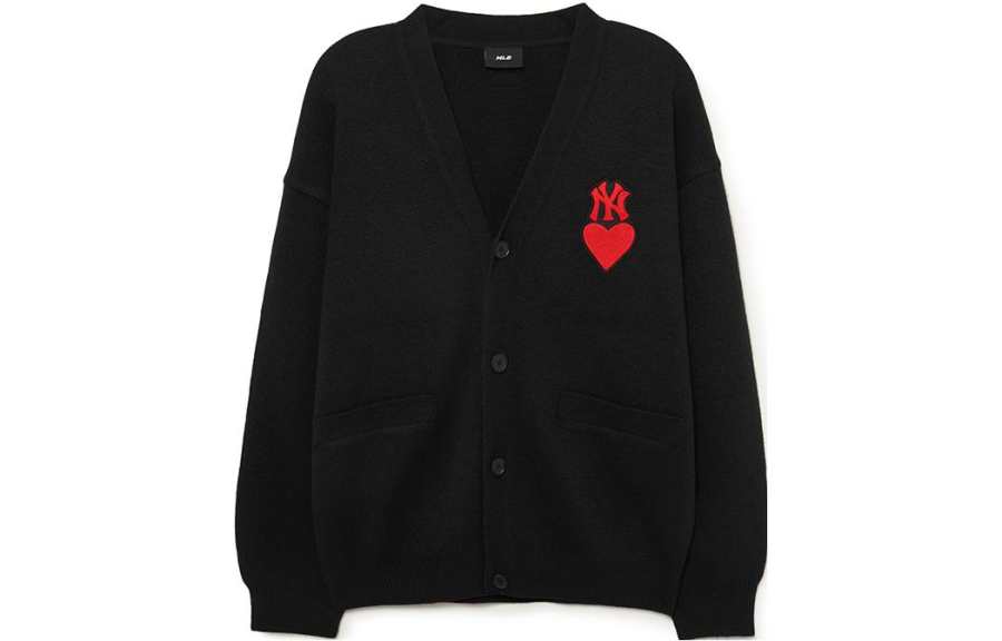 MLB Knitwear Unisex Black V Neck Moderate Cardigan