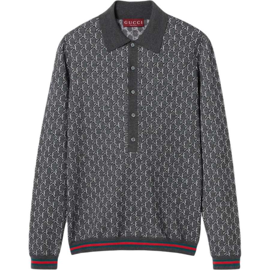 GUCCI Monogrammed Long Sleeve Polo Shirt