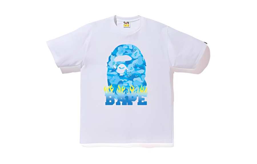 A BATHING APE Head Series FIRE CAMO BAPE FLAME TEE MENS T Shirt Unisex White