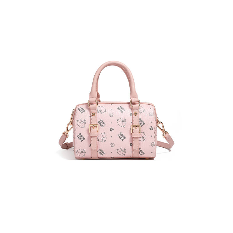 Semir Synthetic Leather Fashion Vintage Print Design Cylinder Handbag Regular Women's Pink/Brown/Ecru
