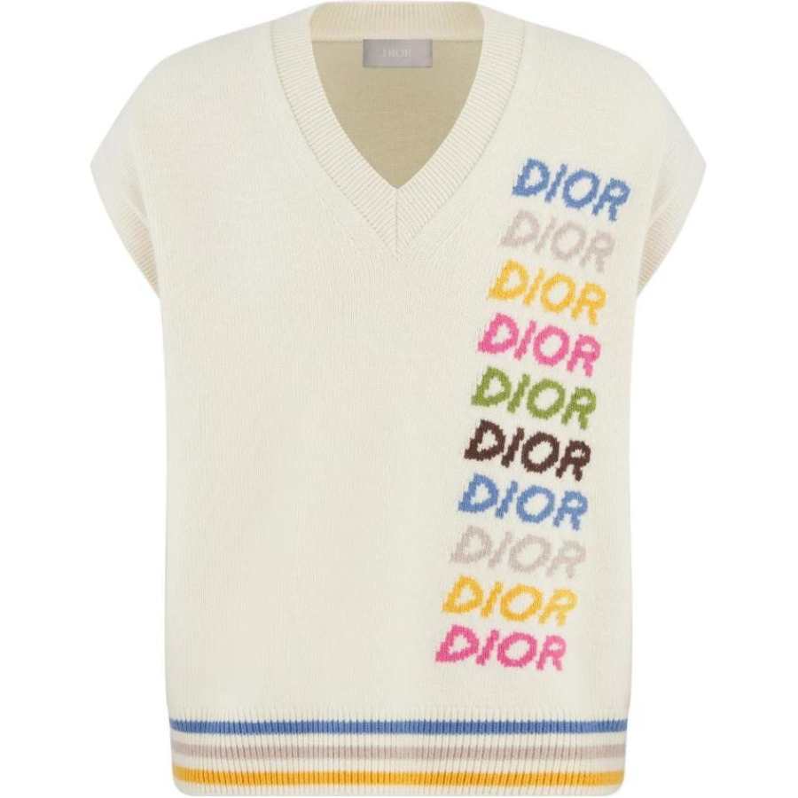 DIOR Knitwear Men's White V Neck Moderate Other