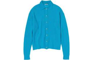 Auralee Knitwear Men's Emerald Blue Lapel Moderate Cardigan