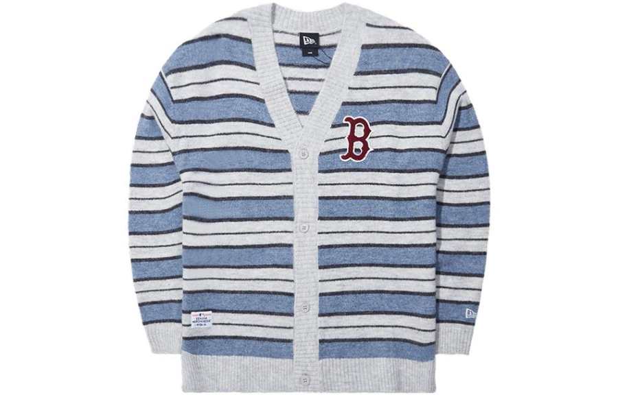 New Era Knitwear Unisex Blue V Neck Moderate Cardigan