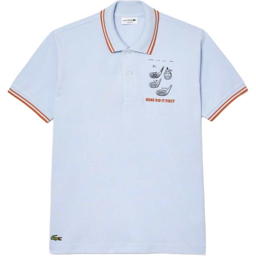 LACOSTE Polo Shirts Men's White Polo Collar Moderate Straight Fit