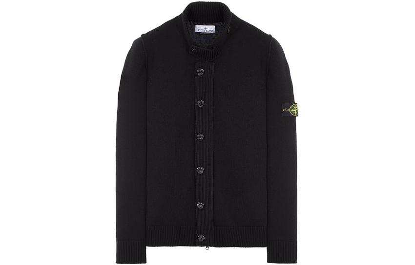 STONE ISLAND High Neck Logo Patch Ribbed Cardigan
