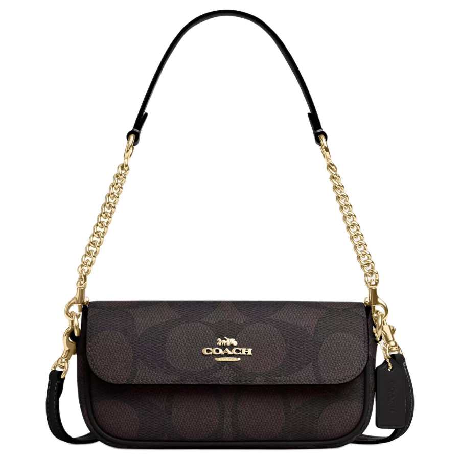 COACH Hailey Coated Canvas With Smooth Leather Shoulder Bag Small Women's Walnut & Black