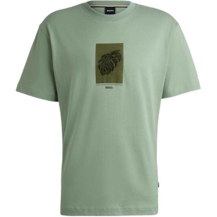 HUGO BOSS T Shirts Men's Green Crew Neck Moderate Straight Fit