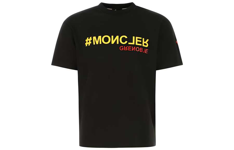 Moncler Grenoble T Shirts Men's Black Crew Neck Moderate Straight Fit