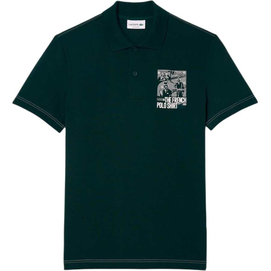 LACOSTE Polo Shirts Men's Green Polo Collar Moderate Straight Fit