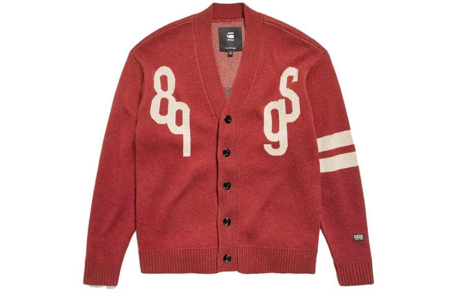 G-STAR RAW G STAR RAW Knitwear Men's Flame Red V Neck Moderate Cardigan