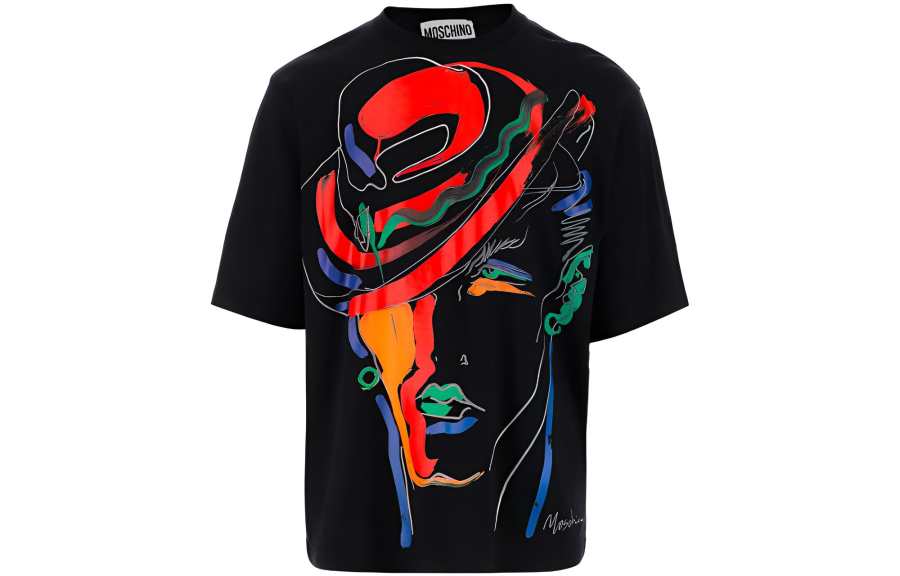 MOSCHINO T Shirts Men's Black Crew Neck Moderate Straight Fit
