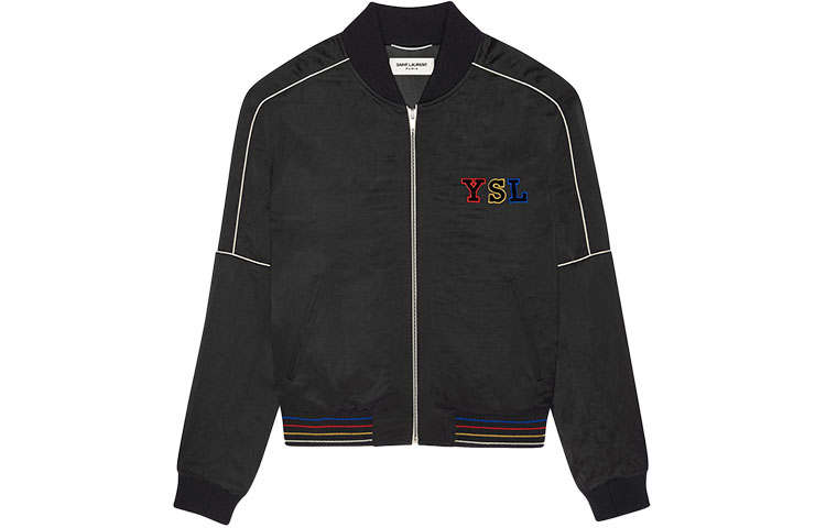 Saint Laurent embroidered logo zipped bomber jacket