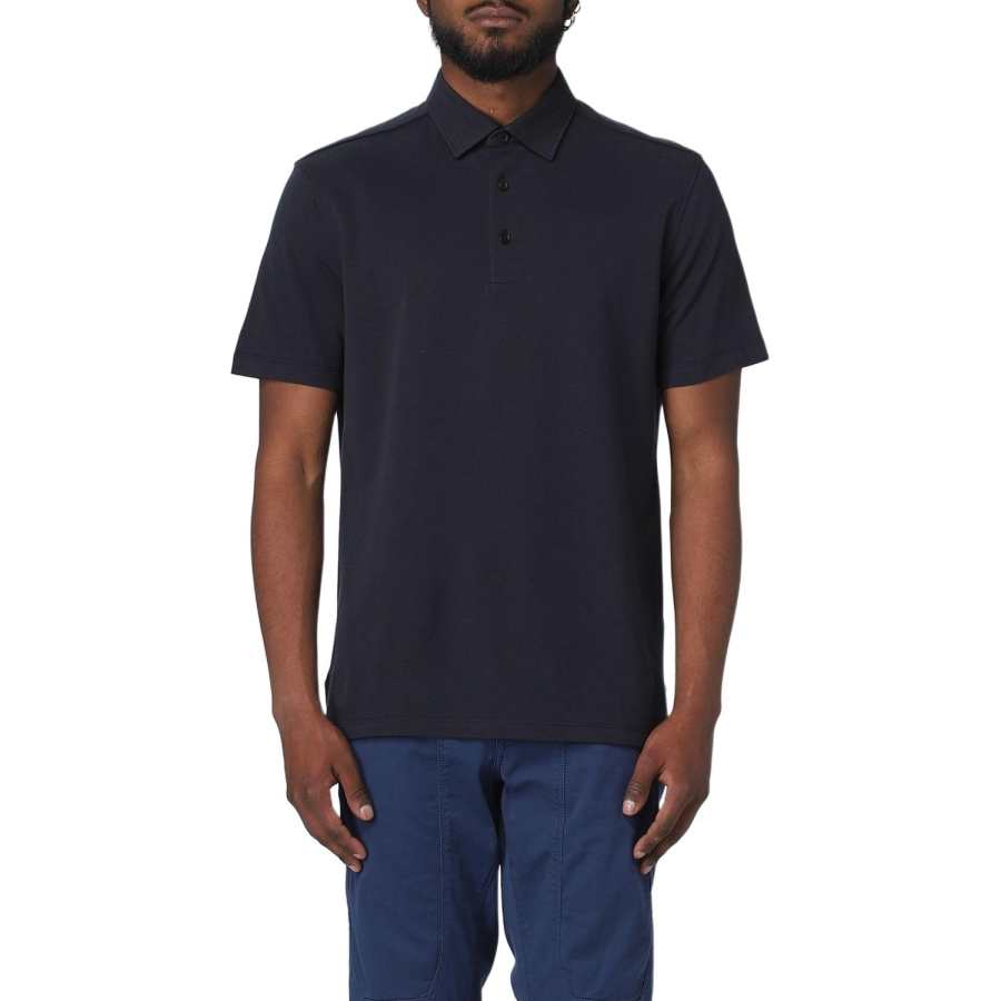 Ermenegildo Zegna Polo Shirts Men's Blue Polo Collar Moderate Straight Fit