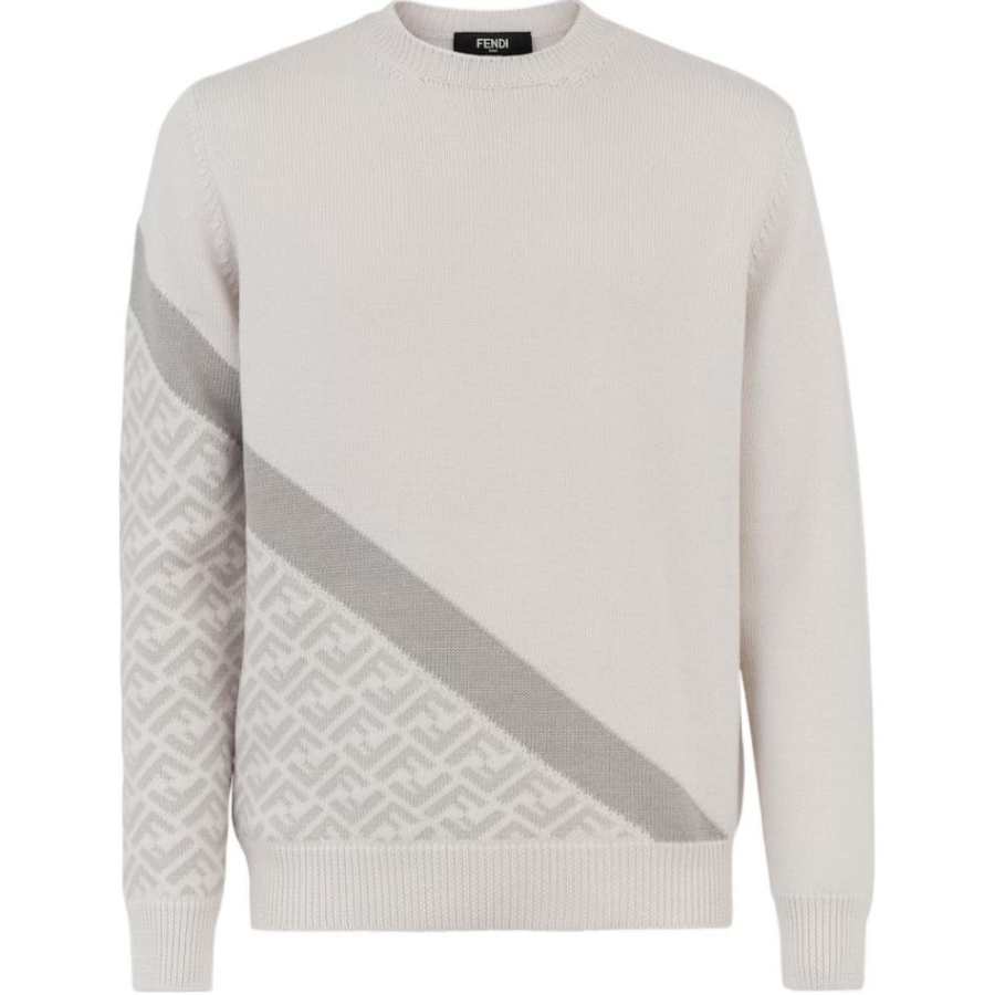 FENDI Sweaters Men's White Crew Neck Moderate